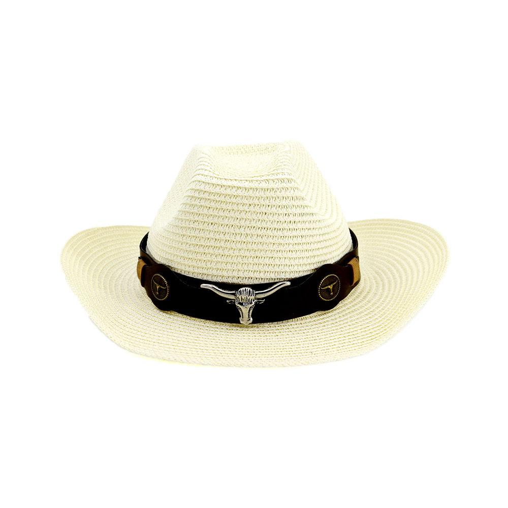 

BUTTERMERE Hat Cowboy Men Straw Panama Hat Belt Cow Decorate Wide Brimmed Hats For Summer Khaki Male Hat 2024 New Arrival One size (56-58cm) молоко, білий колір