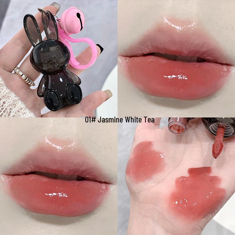 

Gege Bear Black Little Rabbit Lip Gloss: Student Party Lip Gloss with Tomato Whitening and Mirror Finish.