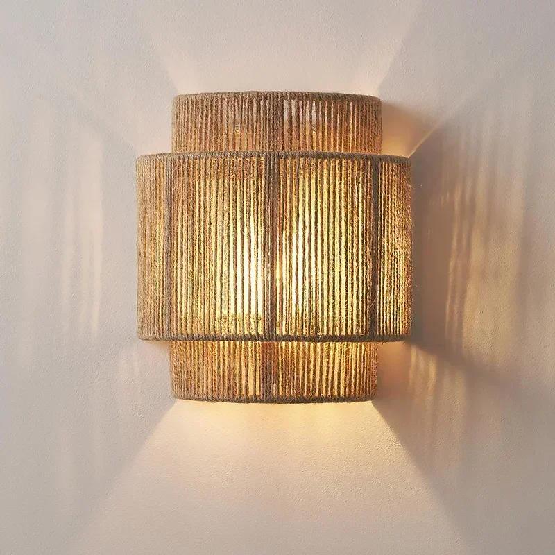 

Hemp Rope Wall Sconces Retro Rattan Weaving Light Apply for Living Room Bedroom Bedside Homestay Corridor Decorative Lighting No bulb