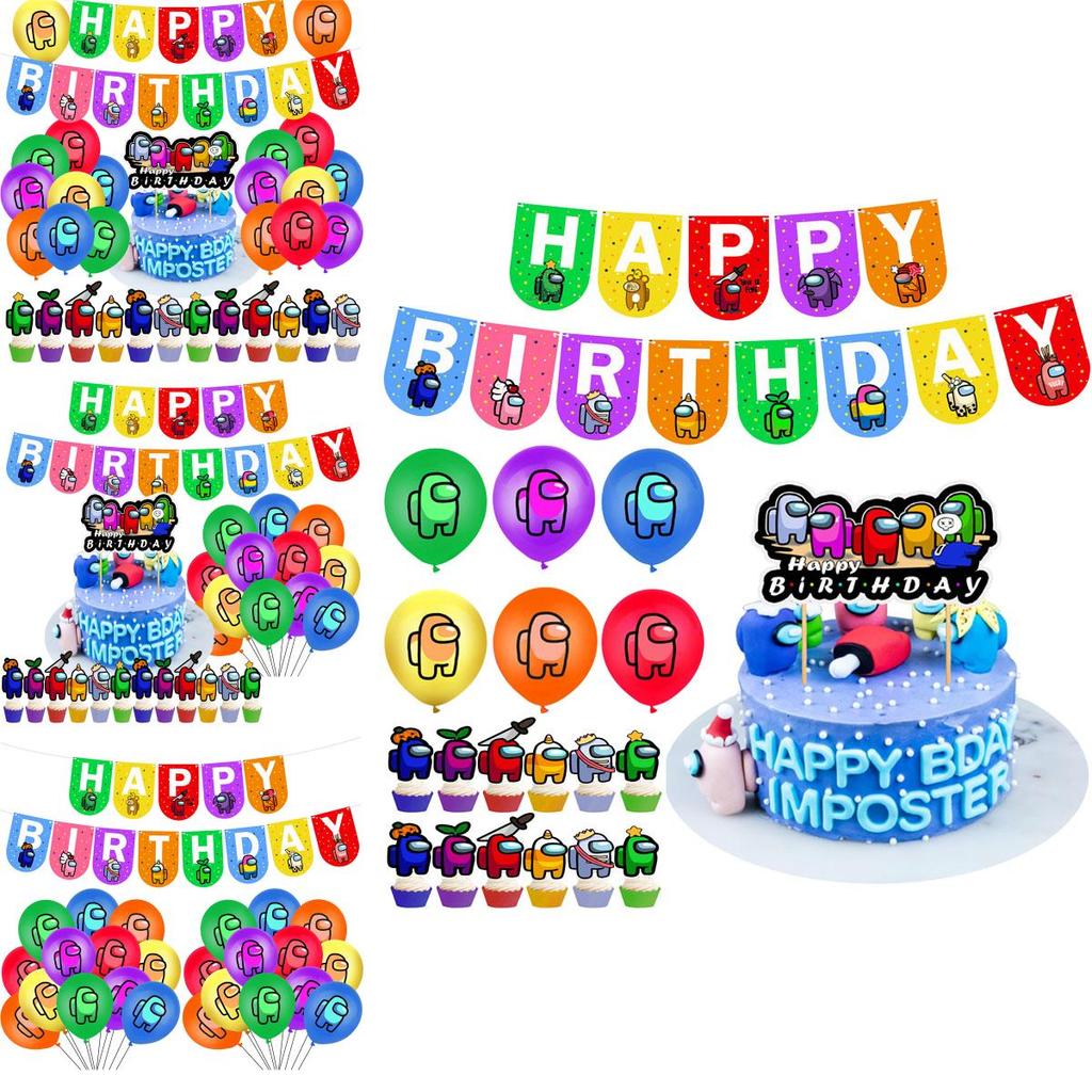 Us Among Game Palloncino Torta Cupcake Topper Striscione Festa di Compleanno Forniture Decorazione