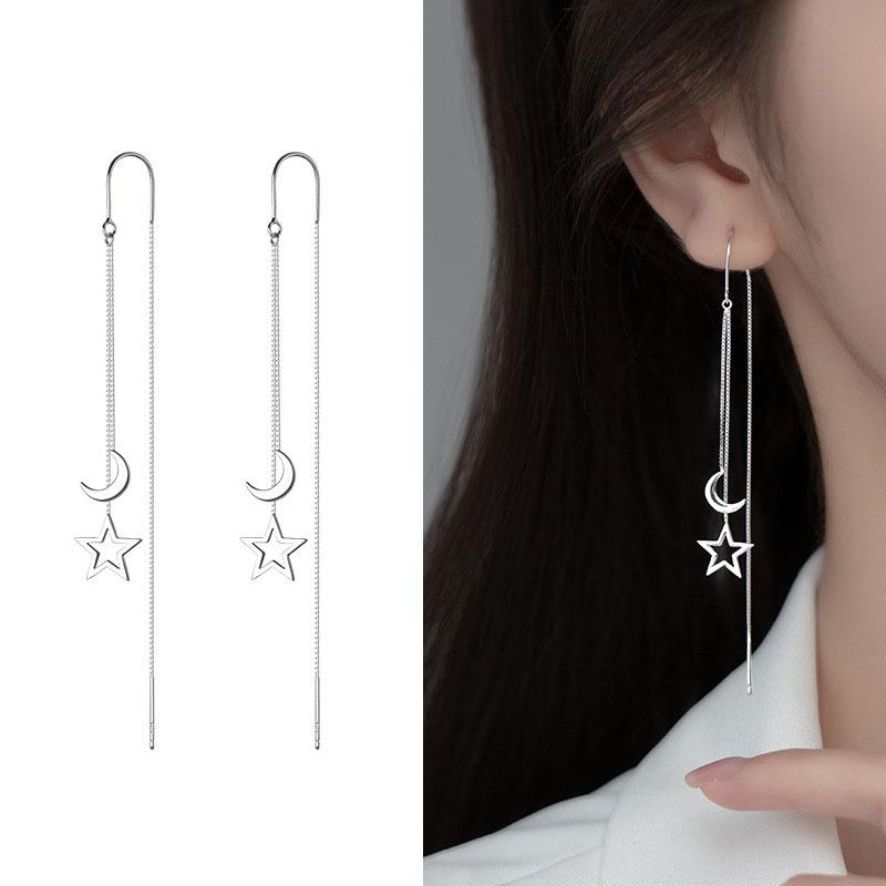 Fashion Long Tassel Ear Line Earrings For Women Korean Temperament Crystal Fish Tail Drop Earrings Girls Daily Party Jewelry
