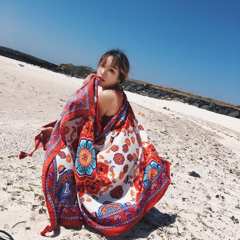 Ethnic Style Scarf, Sunscreen Shawl, Women's Summer Thin Style, Air Conditioner Silk Scarf, Fashionable Seaside Beach Scarf