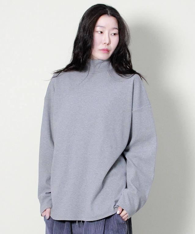 Deumakeu Mock Neckline Boxy Fit T-Shirt Gray