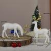 Two-piece set of white Christmas reindeer statue ornaments with golden antlers and horn decorations, suitable for Christmas, Valentine's Day,