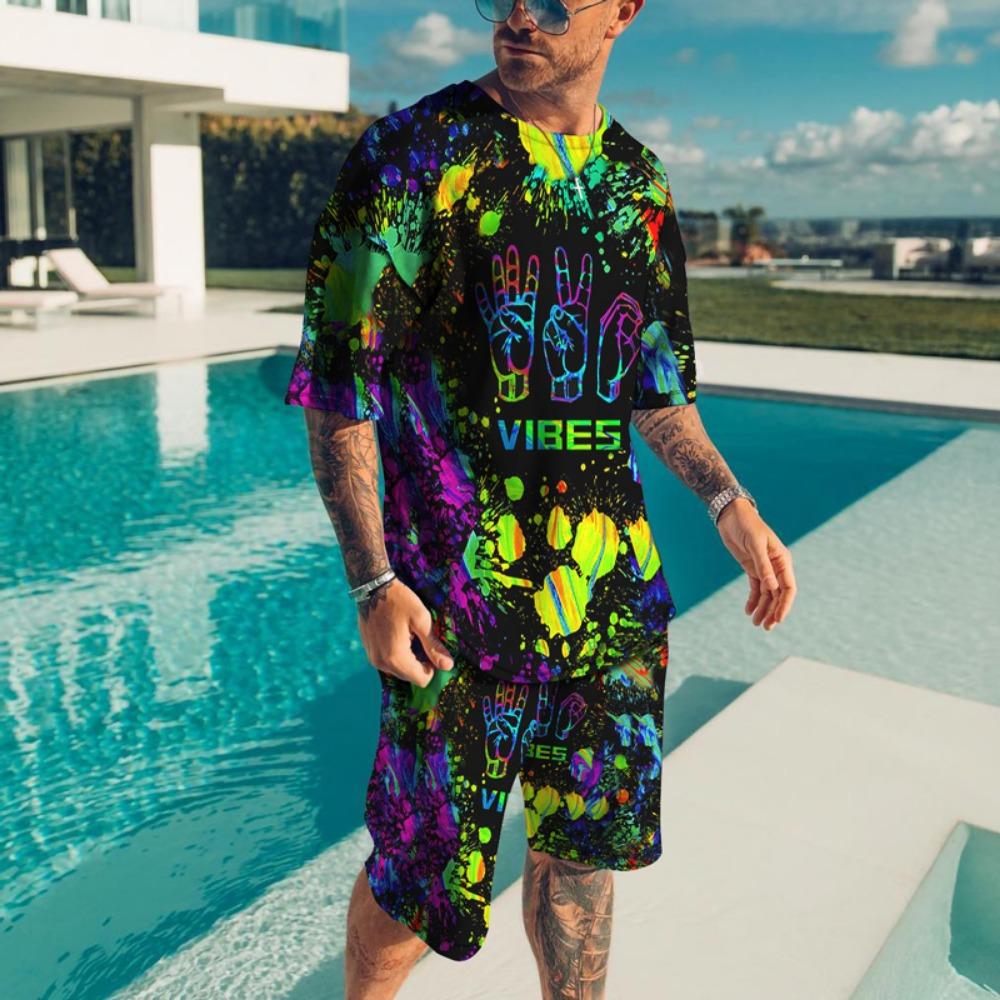 Fashion Men's Suit Summer Short Sleeve and Shorts 2-Piece Set Street Style 3D Printed Sports Shorts Loose Sportswear