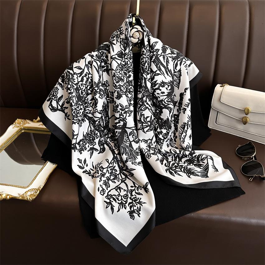 Fashion printed silk scarf twill silk high quality square scarf women's headscarf 91x91cm travel shawl autumn and winter scarf