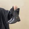 Retro European and American simple high-heeled leather boots versatile short boots women's shoes autumn and winter fashion versatile and thin thick-h
