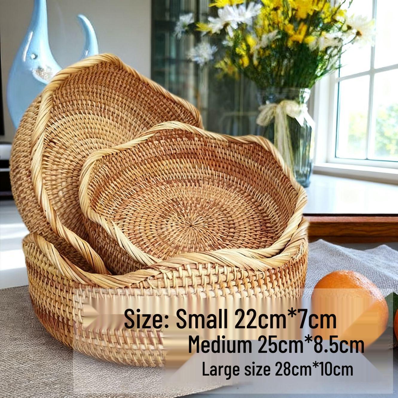 

Handwoven Rattan Basket for Snacks, Fruit & Small Items - Vietnamese & Japanese Style for Daily Use Wave Edge Small 22×7 cm