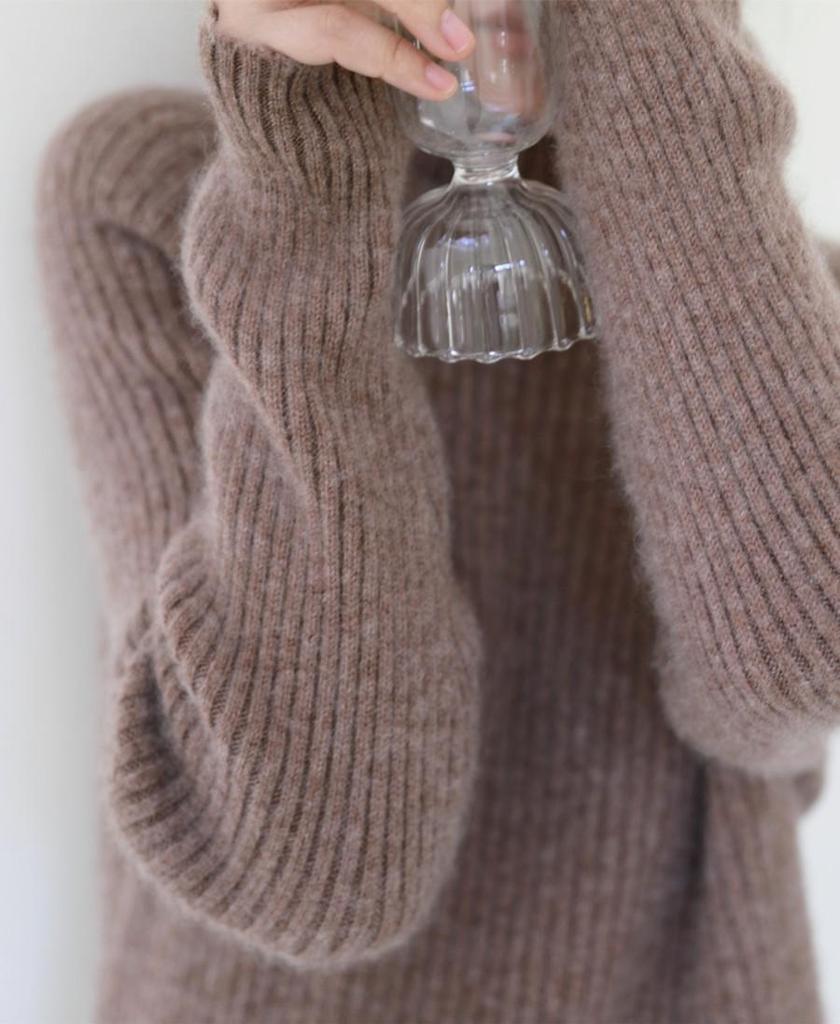 Women's High-Neck Striped Wool Sweater – Thick, Soft, Versatile Knit for Autumn/Winter