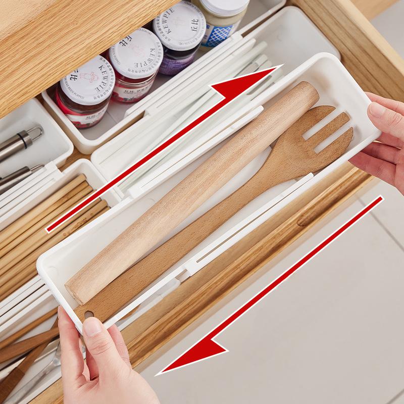 Silverware Drawer Organizer Expandable Utensil Tray for Kitchen Adjustable Flatware and Cutlery Holder White Cutlery Organiser
