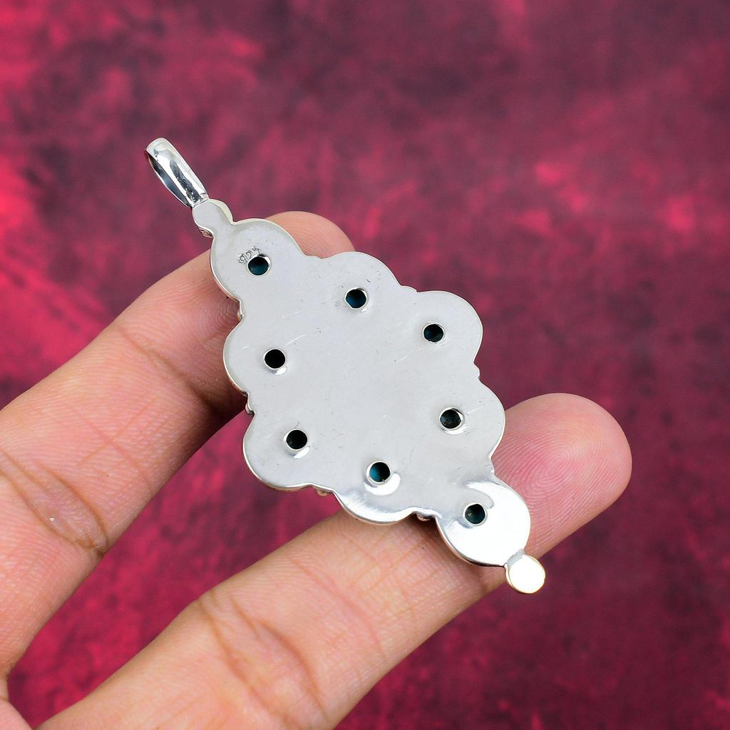 Pendentif en argent sterling 925 massif, fait main, turquoise bleue et cuivre, bijou ancien, idéal comme cadeau de fiançailles.