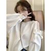 Bow Long Sleeved Off Shoulder Hoodie for Women Thin Hooded Spicy Girl Mid to Long Length Top