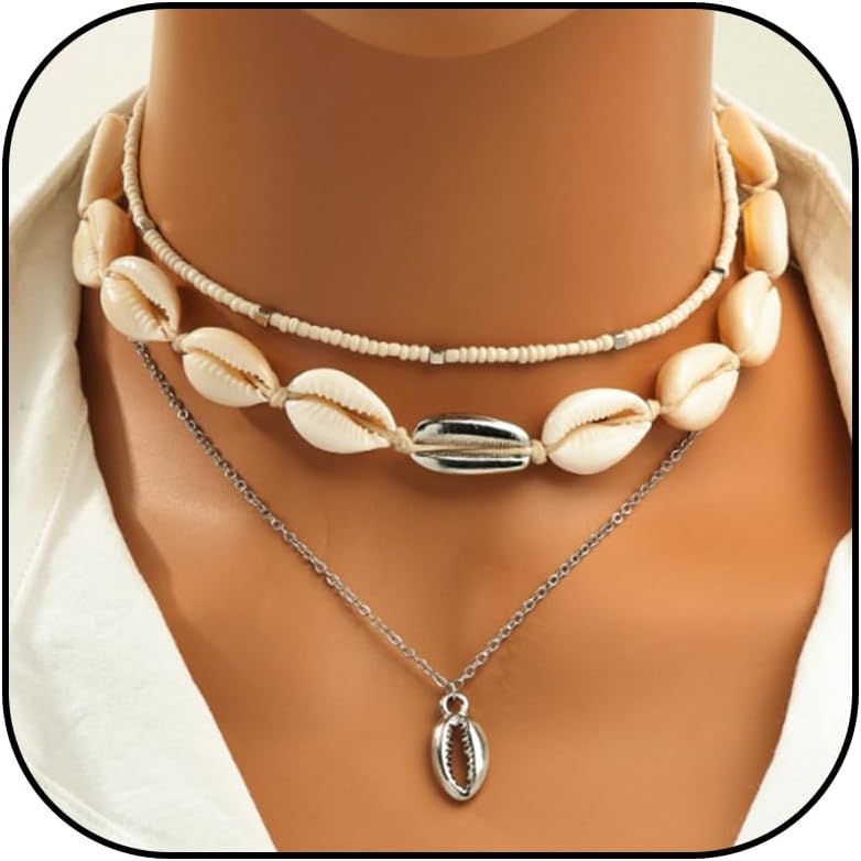 YANCHUN Shell Necklace Beach Jewelry for Women Sea Shell Necklace Layered Gold Shell Charm Necklaces Summer Outfits for Women Beach Fashion
