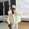 Women's Short Winter Puffer Jacket Oversized Real Fur Collar Zip Up Casual Down Cotton Coat With Side Pockets Petite Friendly Outerwear