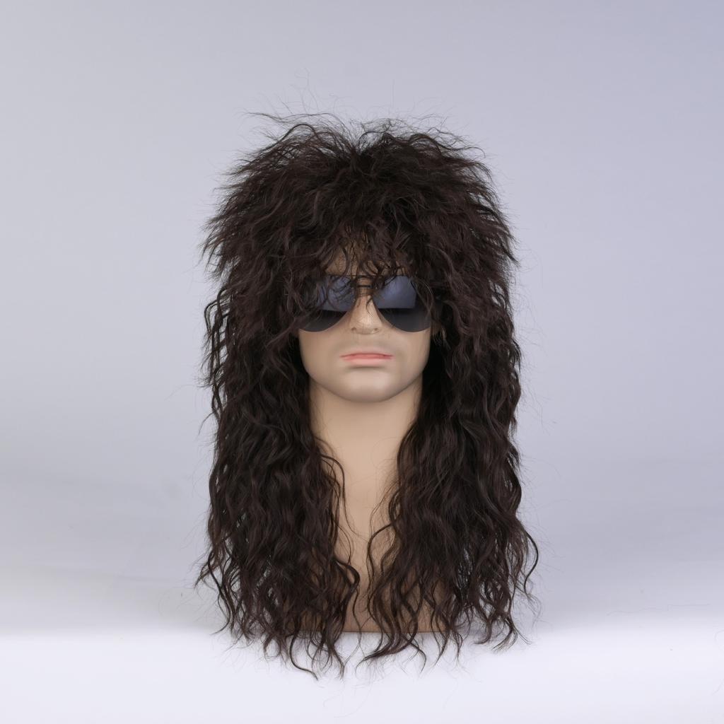 80s Rocker Synthetic Wigs for Men Mullet Wig Long Curly Hair Wig Kiss Wig Perfect for Halloween Cosplay DIY Themed Costume Party