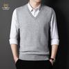 Men's Wool V-neck Vest Sweater - Thickened Winter Waistcoat for Middle-aged Business and Dad's Wear