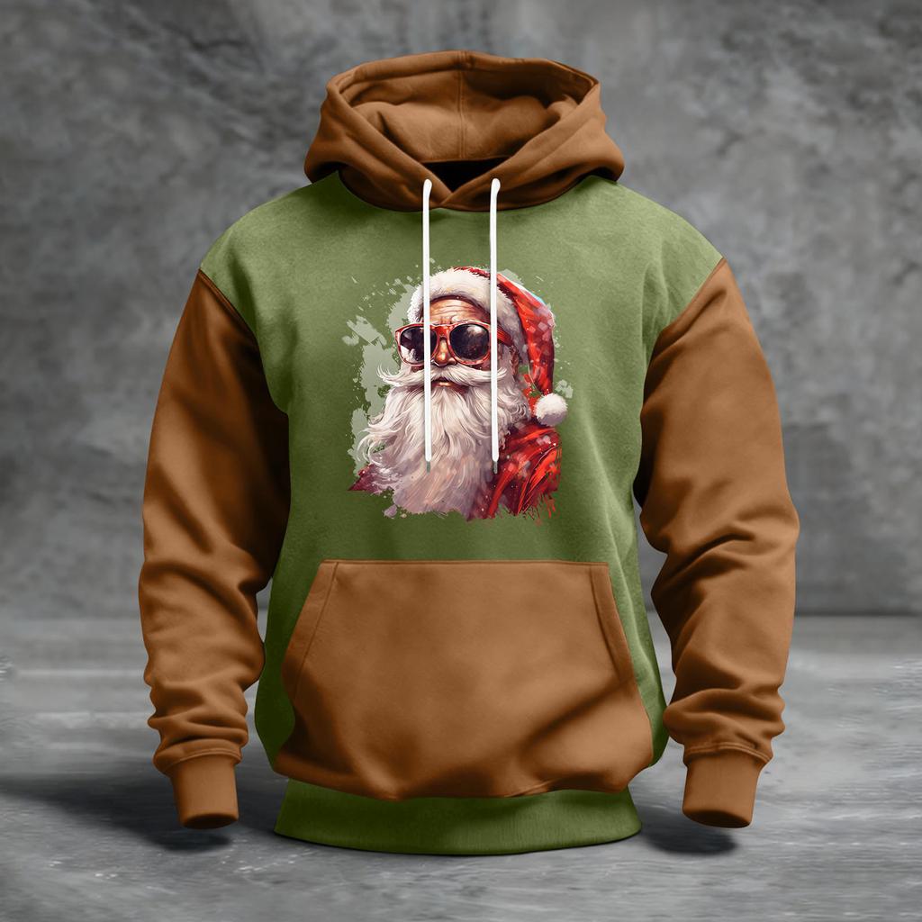 Men's Christmas Print Color Block Hooded Casual Sports Comfort Sweatshirt