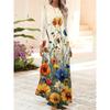 Elegant Round Neck Long-sleeved Dress In Bright Holiday Style with Floral Print
