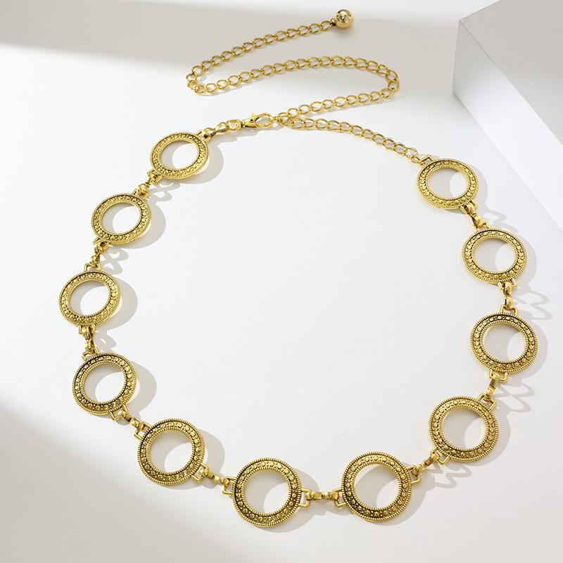 Spring High-end Circle Fashion Exquisite Engraving Geometric Metal Pants Chain for Women Mature Waist Chain