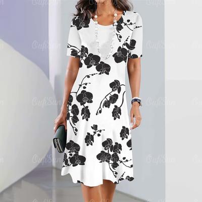Women's  Floral Printed Summer Elegant Dress Feamle Short Sleeve  Fashion Oversized Clothes