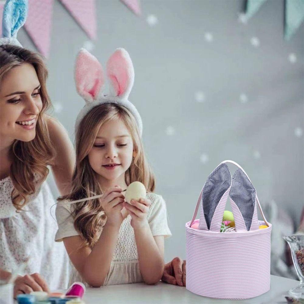Lightweight Foam Yarn Easter Bag Monochrome Rabbit Ear Easter Basket Handheld Easter Rabbit Storage Bag Easter