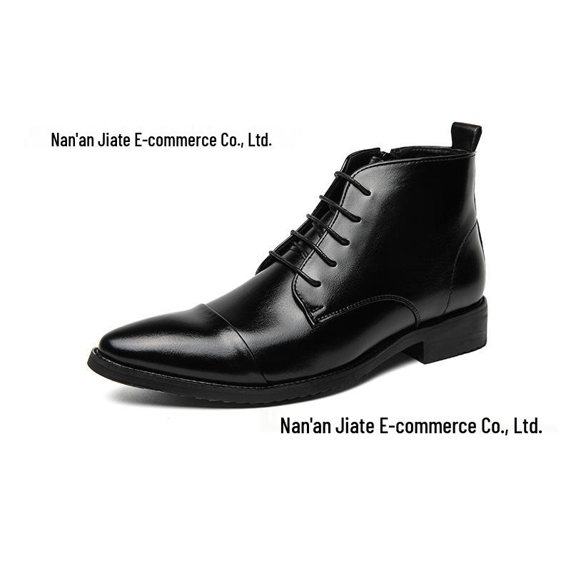 Men's Plus Size Autumn Pointed Toe Leather Ankle Boots - Casual & Formal Zipper High Tops