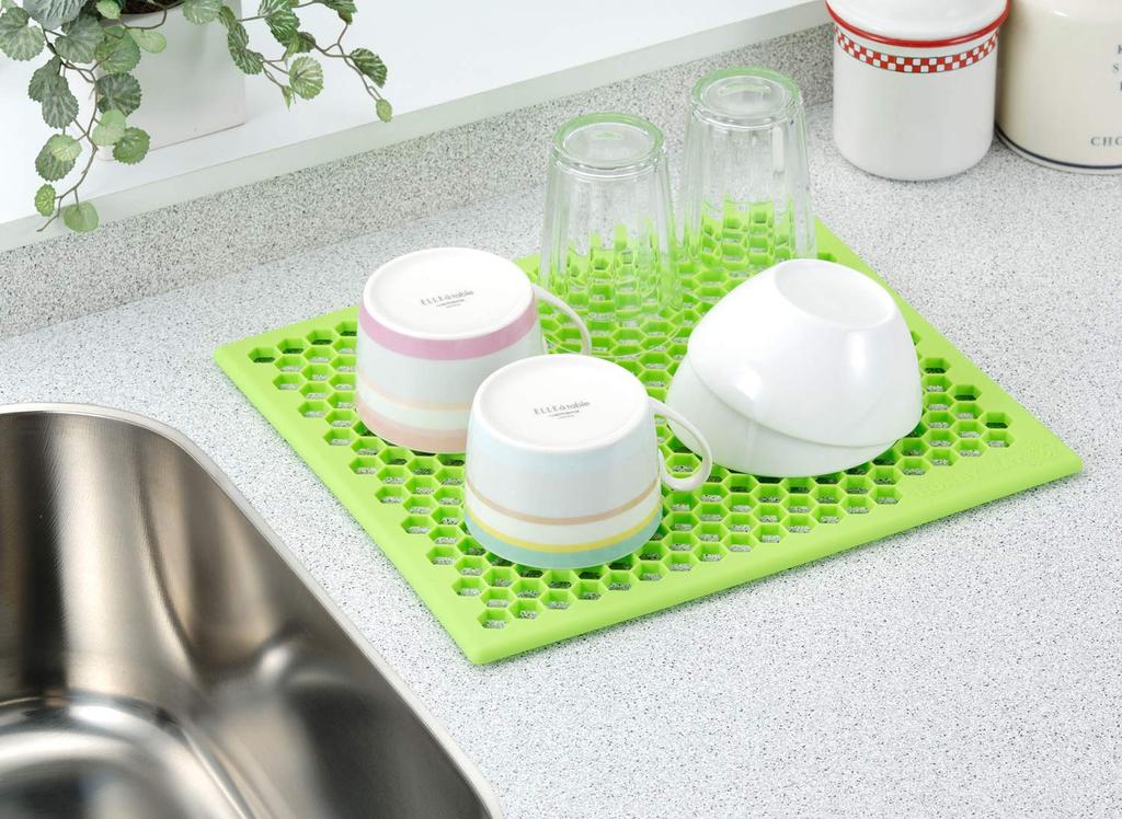 OIZUMI Synthetic Sink X Reduces Water Silicon Honey 39945 Mat, Green, 30.7 27.3 Cm, Splashes, Mat,