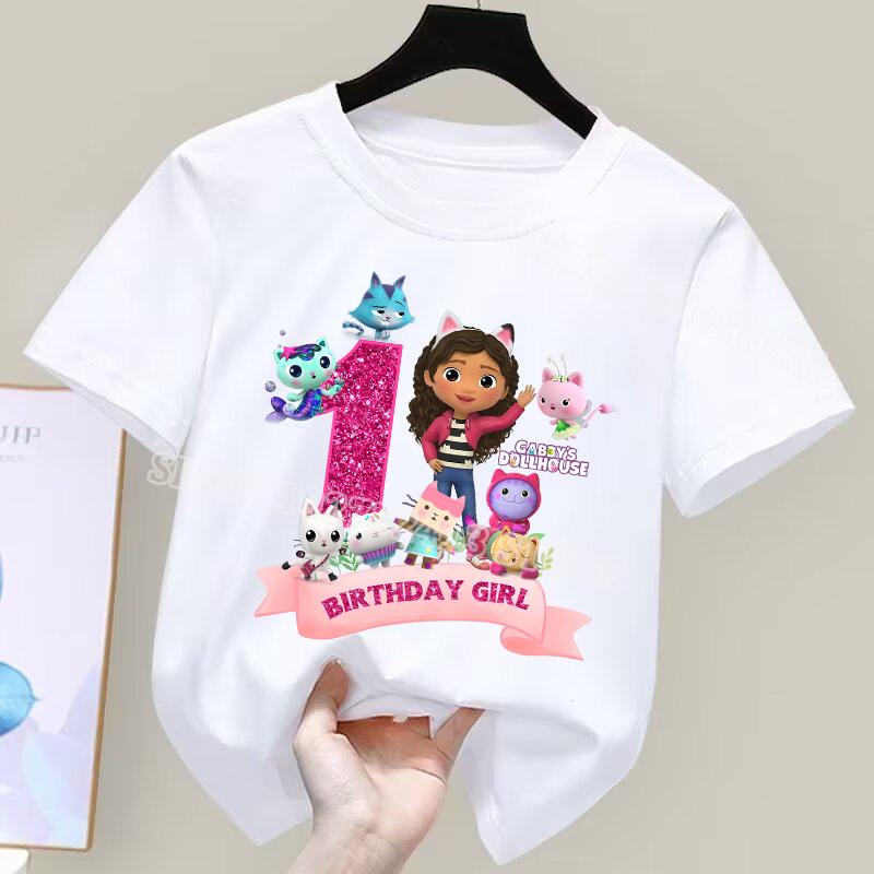 New Gabby Dollhouse Number T-Shirt Simple Basic Cotton Tops Cute Anime Cartoon Print Sweet Girls Birthday Clothes