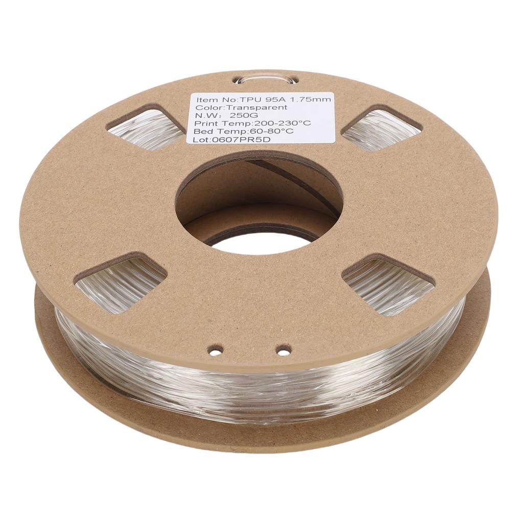 TPU Filament 1.75mm 95A 250g High Elasticity Flexible 3D Printer Filament for Most 3D Printers Transparent