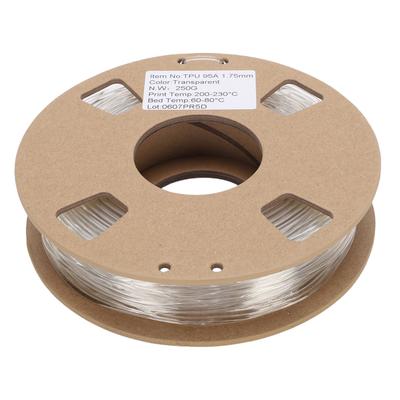 TPU Filament 1.75mm 95A 250g High Elasticity Flexible 3D Printer Filament for Most 3D Printers Transparent