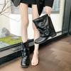 Fashion Pleated Buckle Knight Boots for Women Autumn Brown PU Leather Mid Calf Boots Woman Slip-On Thick Heel Riding Botas Mujer 2025