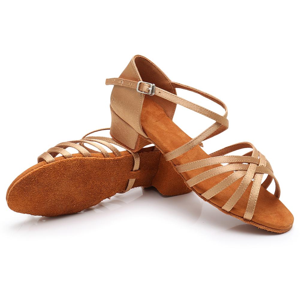 Chaussures de Danse Latine pour Enfants Talon Bas 3.5cm Filles Entraînement Salle de Bal Semelle Souple Chaussures de Danse