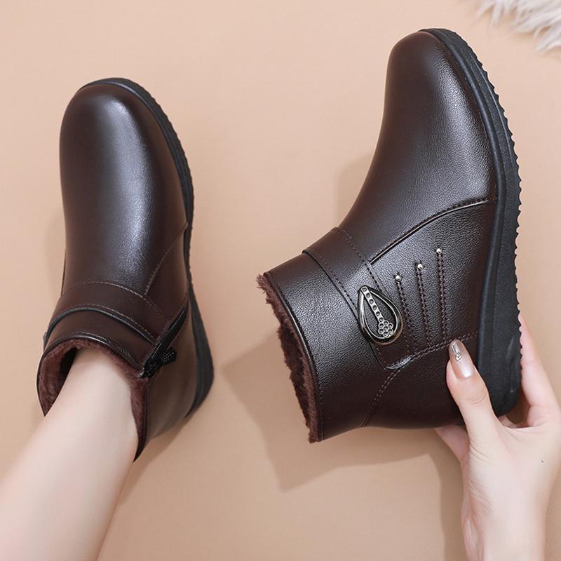 Ghete de iarnă căptușite cu fleece gros, cu talpă moale anti-alunecare, pantofi confortabili și călduroși pentru femei vârstnice