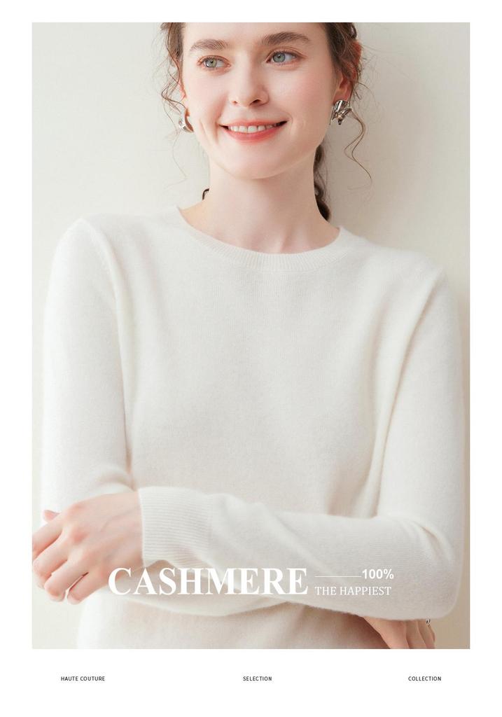 Lekasha Women's 100% Pure Cashmere 12-Gauge Knitted Round Neck Sweater