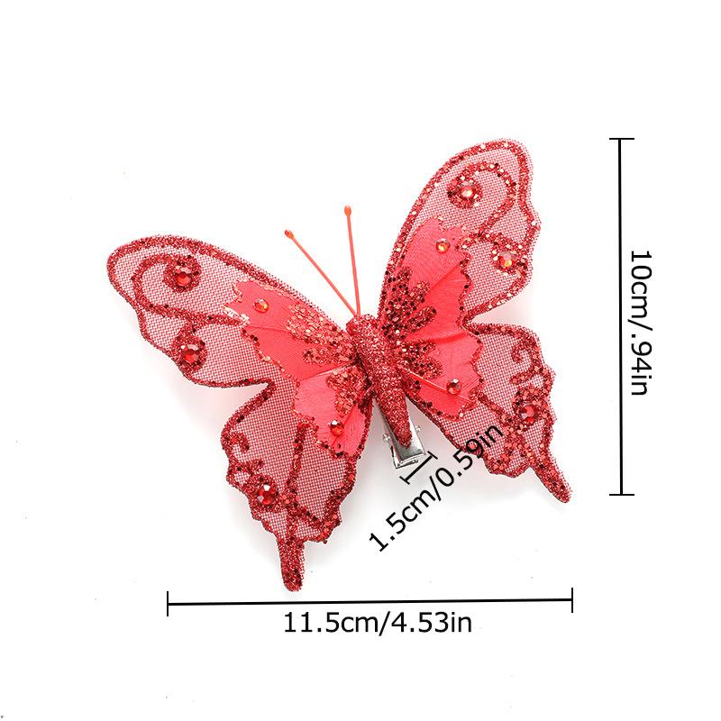 3pcs/set Large Christmas Glitter Butterfly Ornament With Clip Butterfly Xmas Decor Christmas Tree Decor Gold Powder