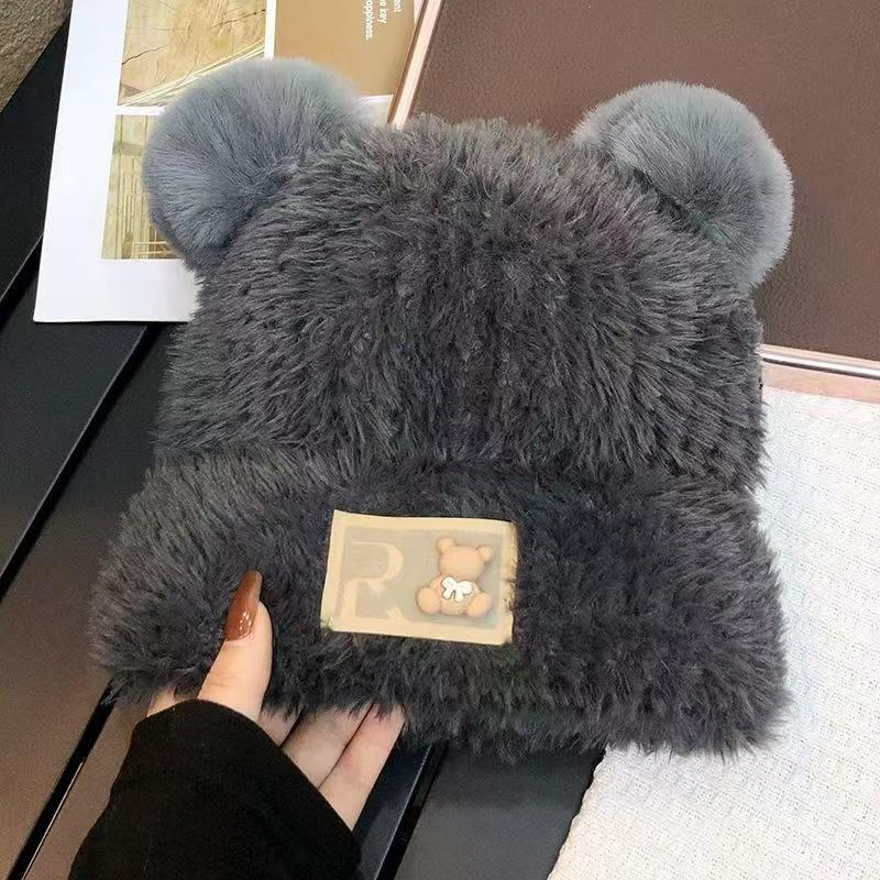 Mielos meškiuko ausytės megzta kepurė vaikams rudeniui ir žiemai nauja minkšta vaškinė pliušinė didelė galvos apimtis šilta maišelio galva vilnonė kepurė