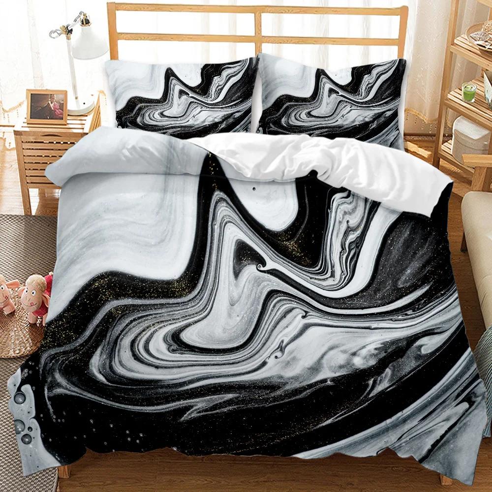 Marble Duvet Cover Set Marble Bedding Set Blue Gold Abstract Texture Kid Bedclothes Double Queen King Size Polyester Quilt Cover
