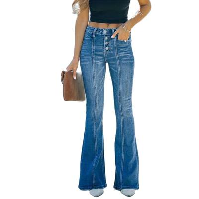 Mote Enkeltspent Spleis Høyt Liv Utsvingte Jeans Dame Pendler Casual Slim Denimbukser Dame Vaskbare Vide Ben Bukser