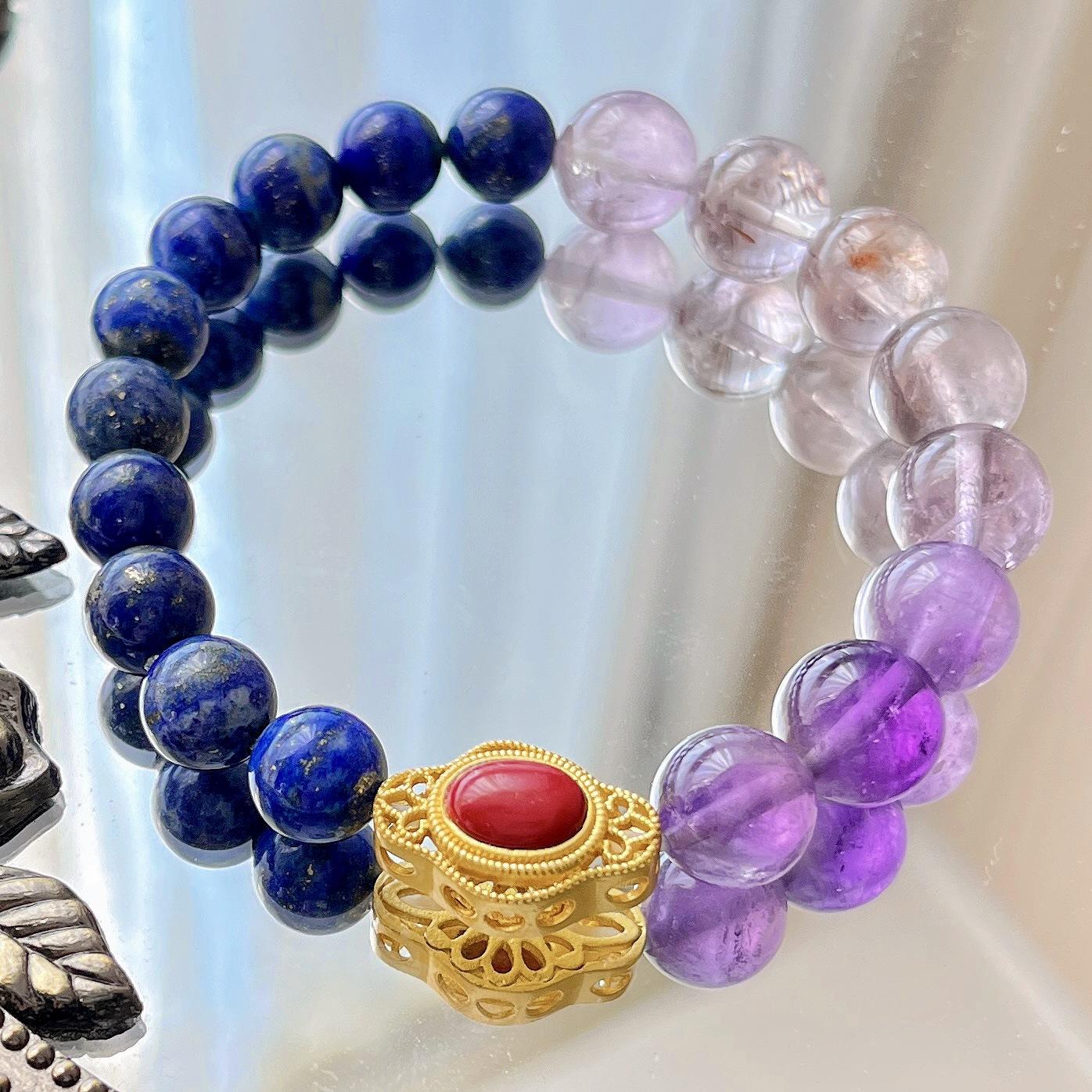 Natural Lapis Lazuli Purple Ghost Amethyst Design Bracelet Bracelet