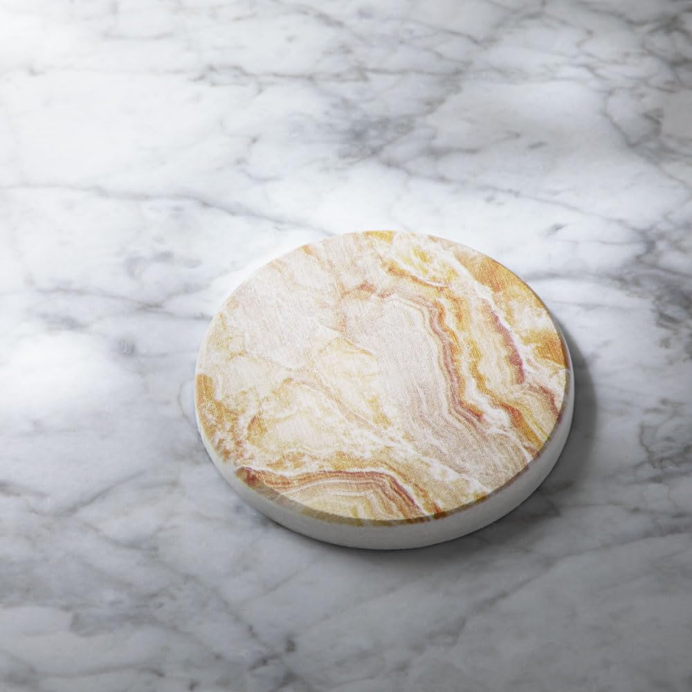 &NE Lava Stone Coasters, Orange Marble Print, 9cm Diameter x 1cm Thick, Absorbent, Lava Stone, Asbestos-Free, Quick-Drying, Round, Small, Stylish, 1