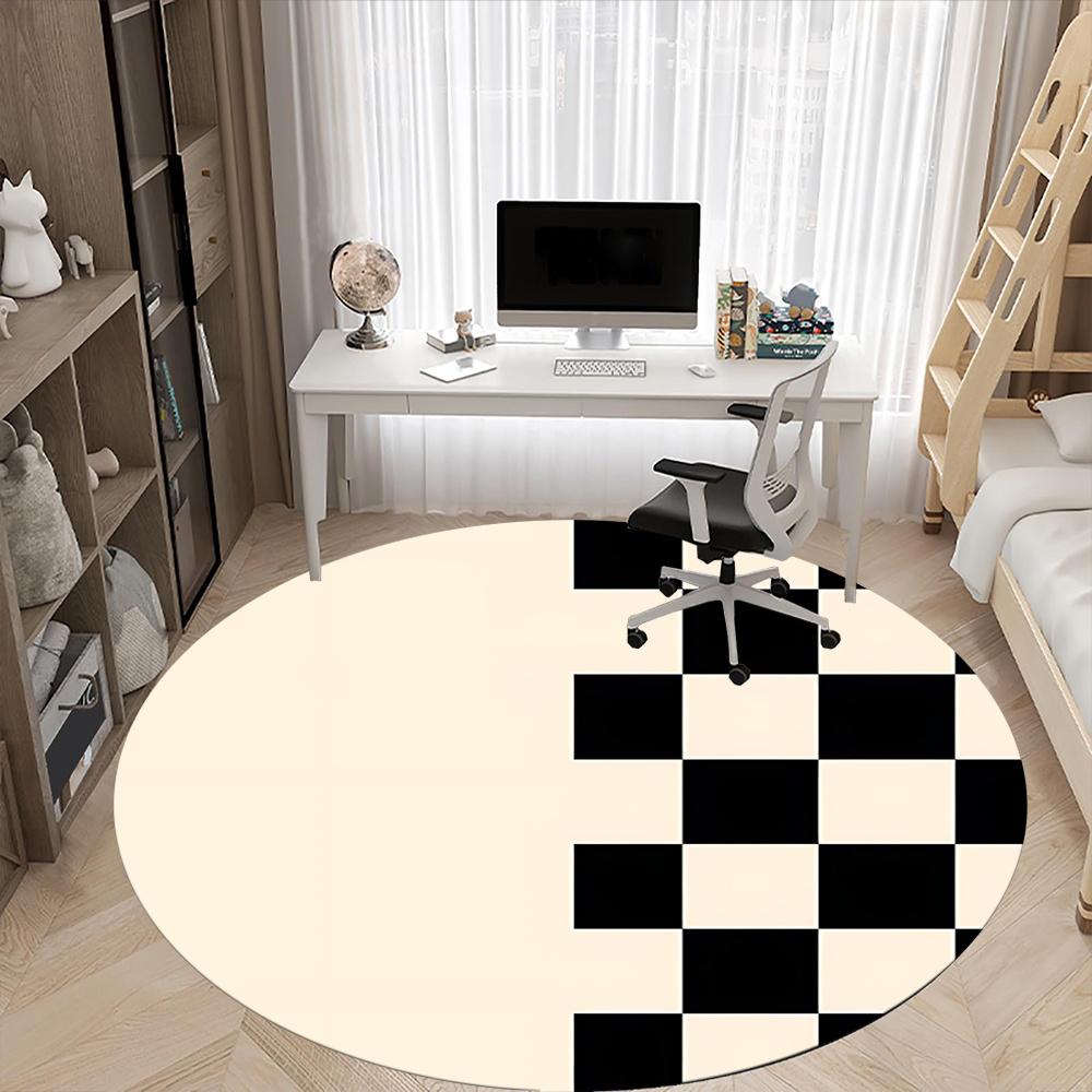 1pc Checkerboard Pattern Office Round Area Rug, Indoor Mat Suitable ForOffice, Under Office Chairs Bedroom Living Room Home Decor, Room Decot244
