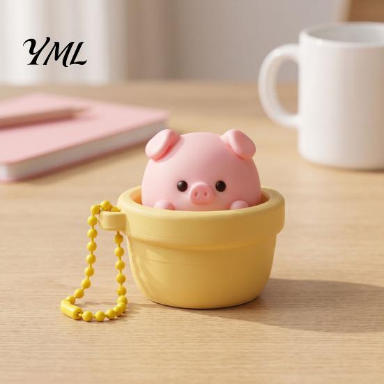 Potted Pig Pendant Clicker Toy with Bead Chain, Clicky Button Fidget Chain for Stress Relief, Finger Backpacks School Bags Decor