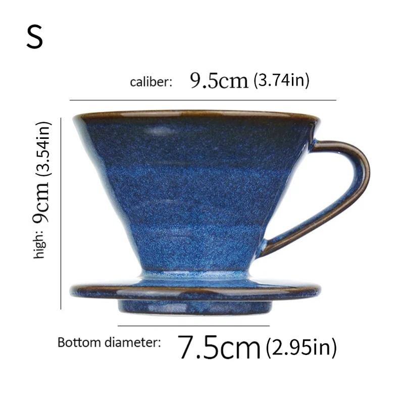 Heat Resistant Ceramic Drip Coffee Filter Handcrafted Blue Glazed Sophisticated Designs For Home Brewing
