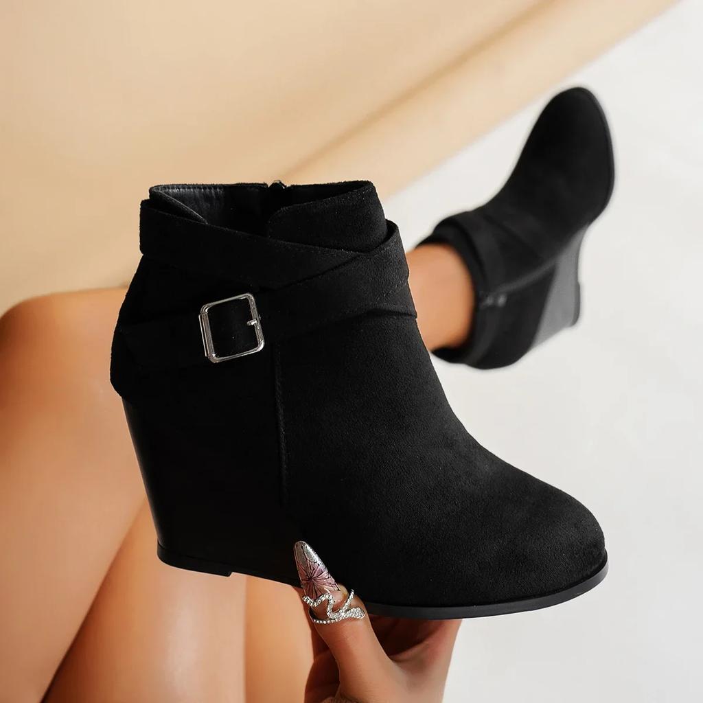 Women's Boots Ankle Winter Shoes for Woman High Heels Booties Wedges Elegant Plus Size Furry Sexy Heel Black Luxury Ladies Sale