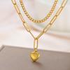 Teamer Classic Sweet Heart Pendant Necklace for Women Stainless Steel Double-layer Chain Choker Jewelry Valentine's Day Gift