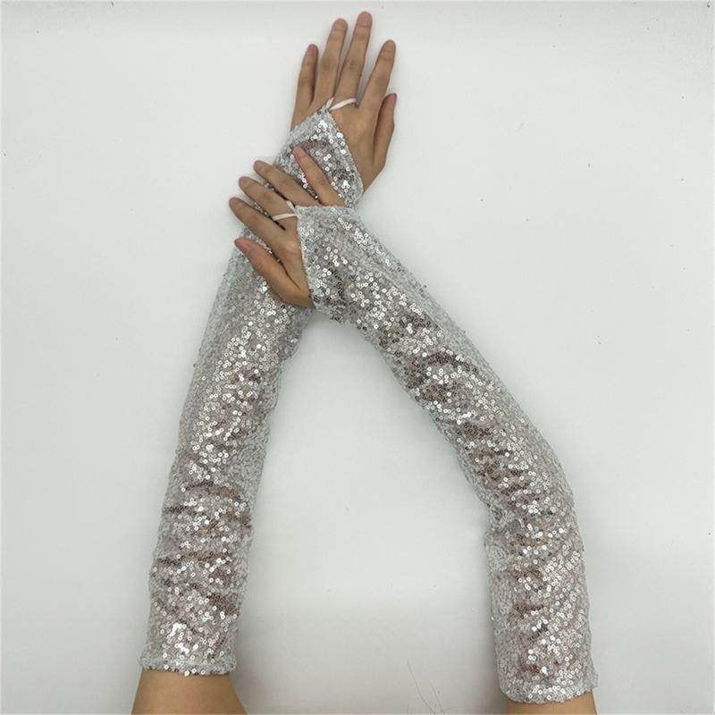 1pair Reflective Sequins Gloves Glitter Long Gloves Comfortable Breathable Glove for Costume Parties