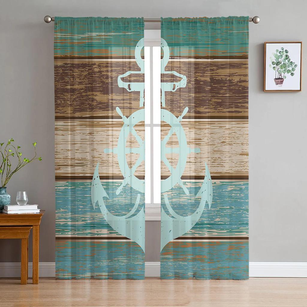 Planken Shabby Retro Holz Braun Gardinen Wohnzimmer Fenster Tüll Vorhänge Für Schlafzimmer Küche Home Dekoration Voile Vorhänge