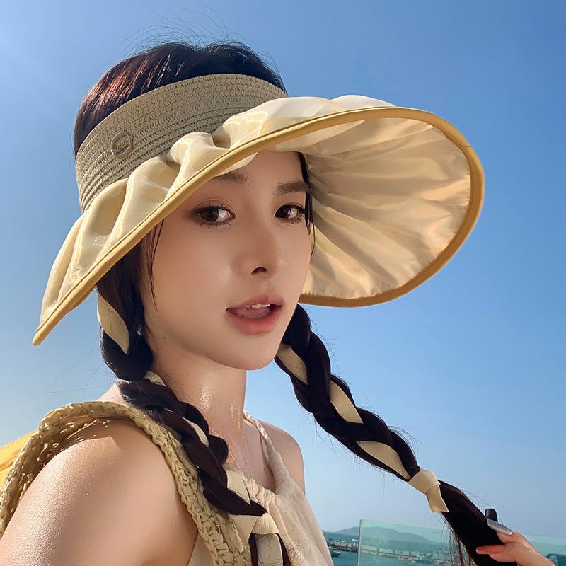 Big-brimmed sun hat women's summer empty top shows the face small sun protection hat outdoor beach UV protection shell hat