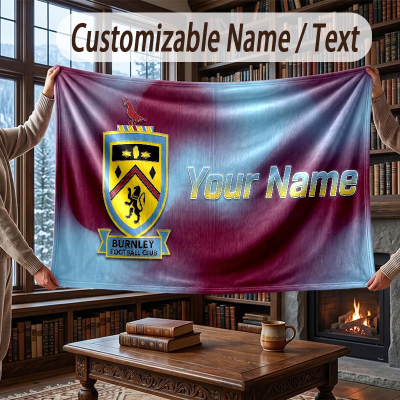 Custom Name Flannel Throw Blanket Burnley Football Pattern Warm Home Decoration