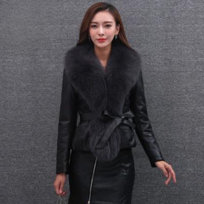 Dames Korte Imitatie Vossenbont Kraag Bontjas Winter PU Leer Leren Jas